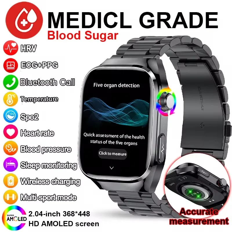 2024 New Medical Grade Health Smart Watch for Women Men Blood Sugar Fat Uric Acid Monitoring HD AMOLED Bluetooth Call smartwatch