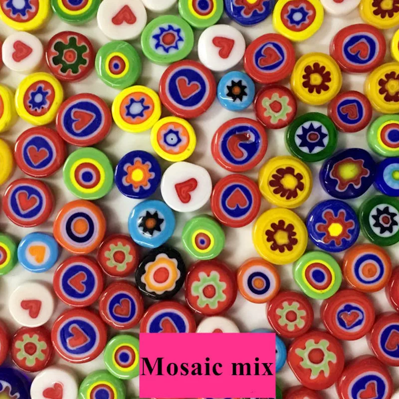 28g Mixed Flower Mosaic Glass Tiles Art Round Beads for Jewelry Making DIY Handmade Candle Holder Lampshade Craft Material