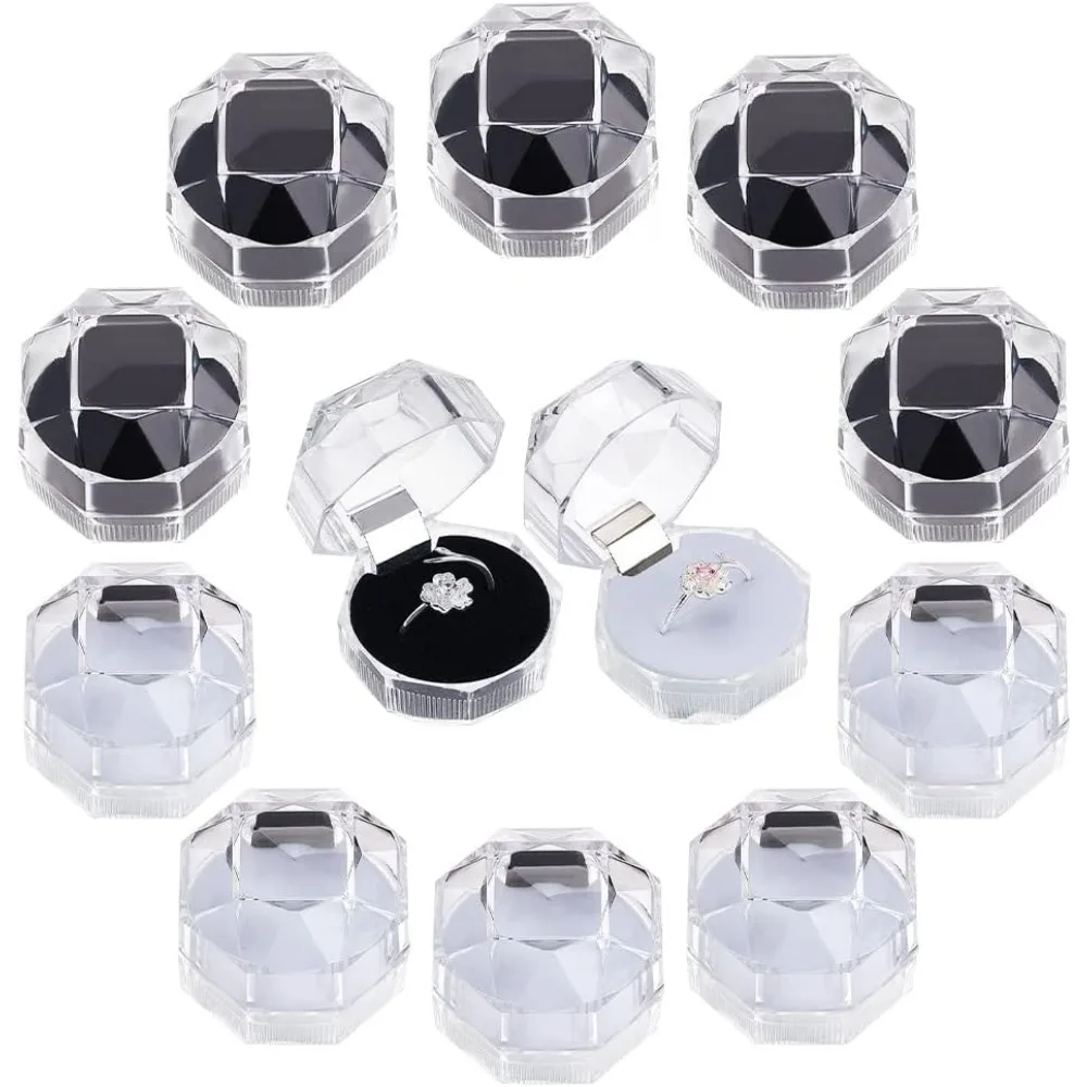 40Pcs 2Colors Transparent Plastic Ring Boxes Crystal Earrings Jewelry Storage Boxes with Foam for Storing Rings Jewelry Earrings