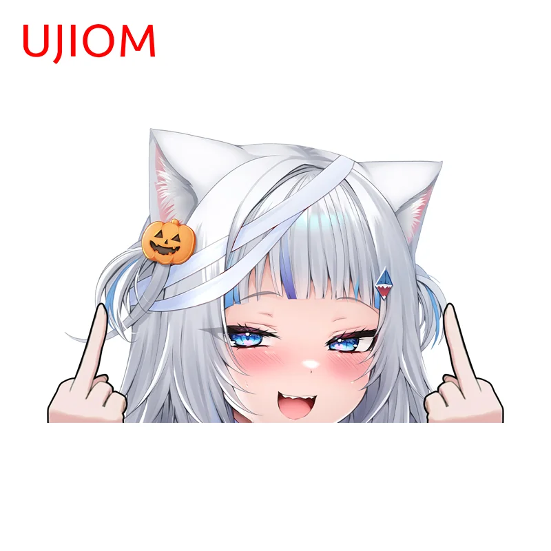 UJIOM Chibi Cats Ear Girl Wall Sticker Kawaii Hololive Naughty Picture Decal Scratch Proof Sunscreen Wallpapers For Kids
