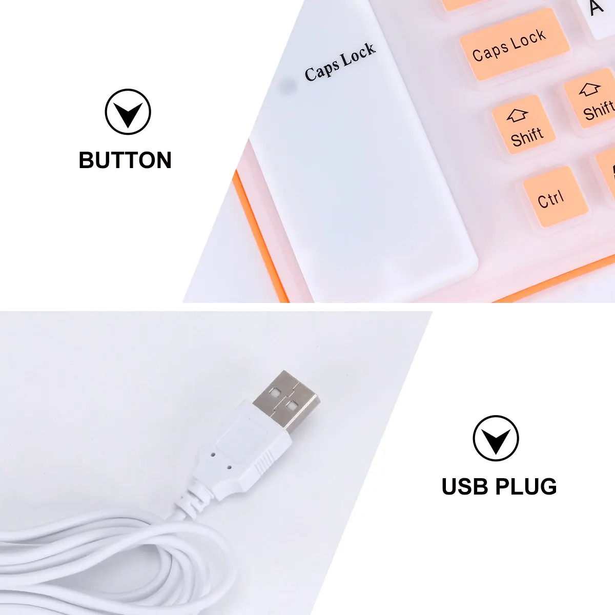 

High Durability Roll Up Usb Keyboard Waterproof Long Lifespan Silicone Foldable Keyboard For Computer Orange