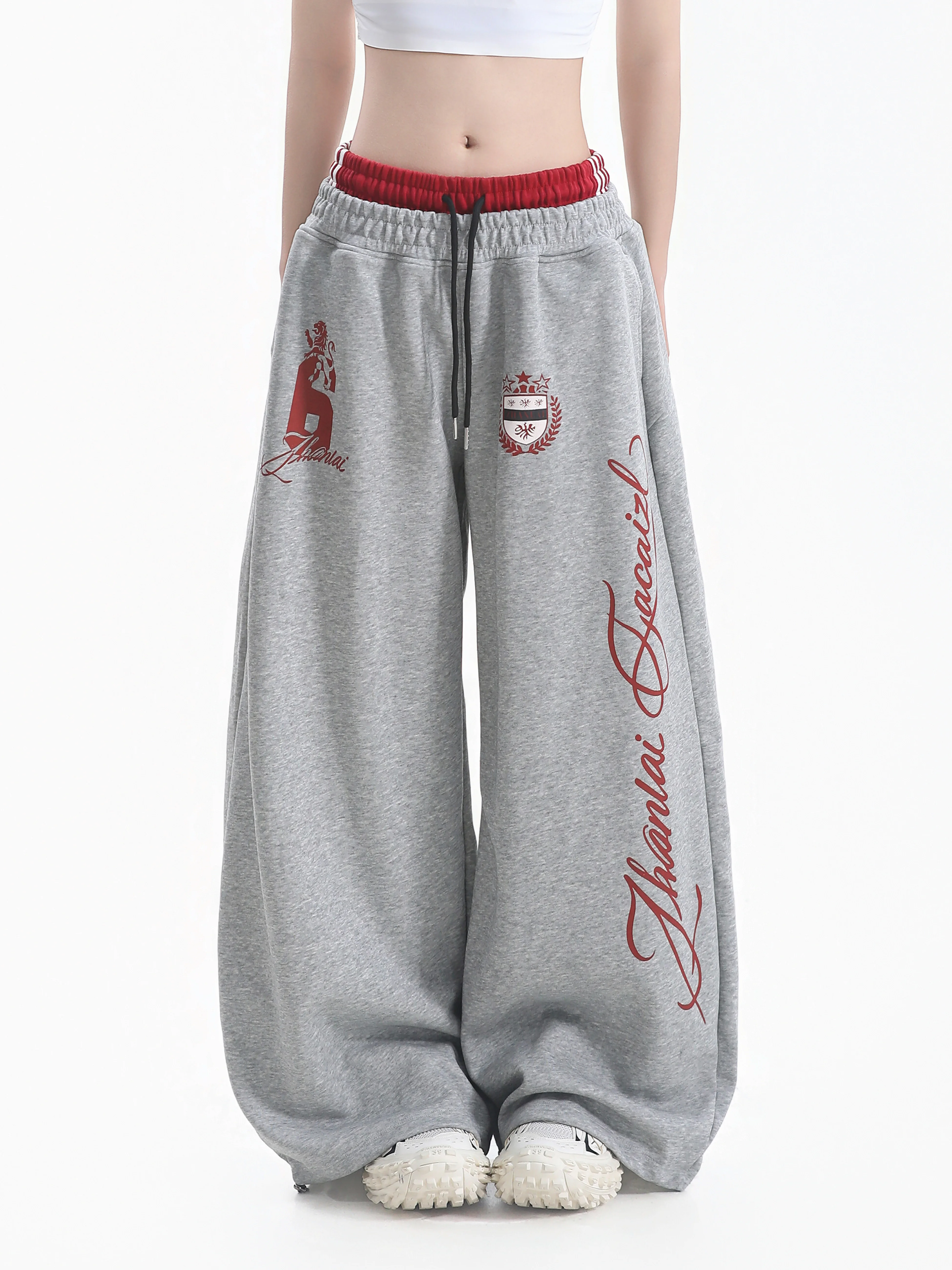 Vintage Contrast Color Wide Leg Sweatpants Women's Draped Floor-Length Street Dance Neutral Style Sports Pants Casual Cotton