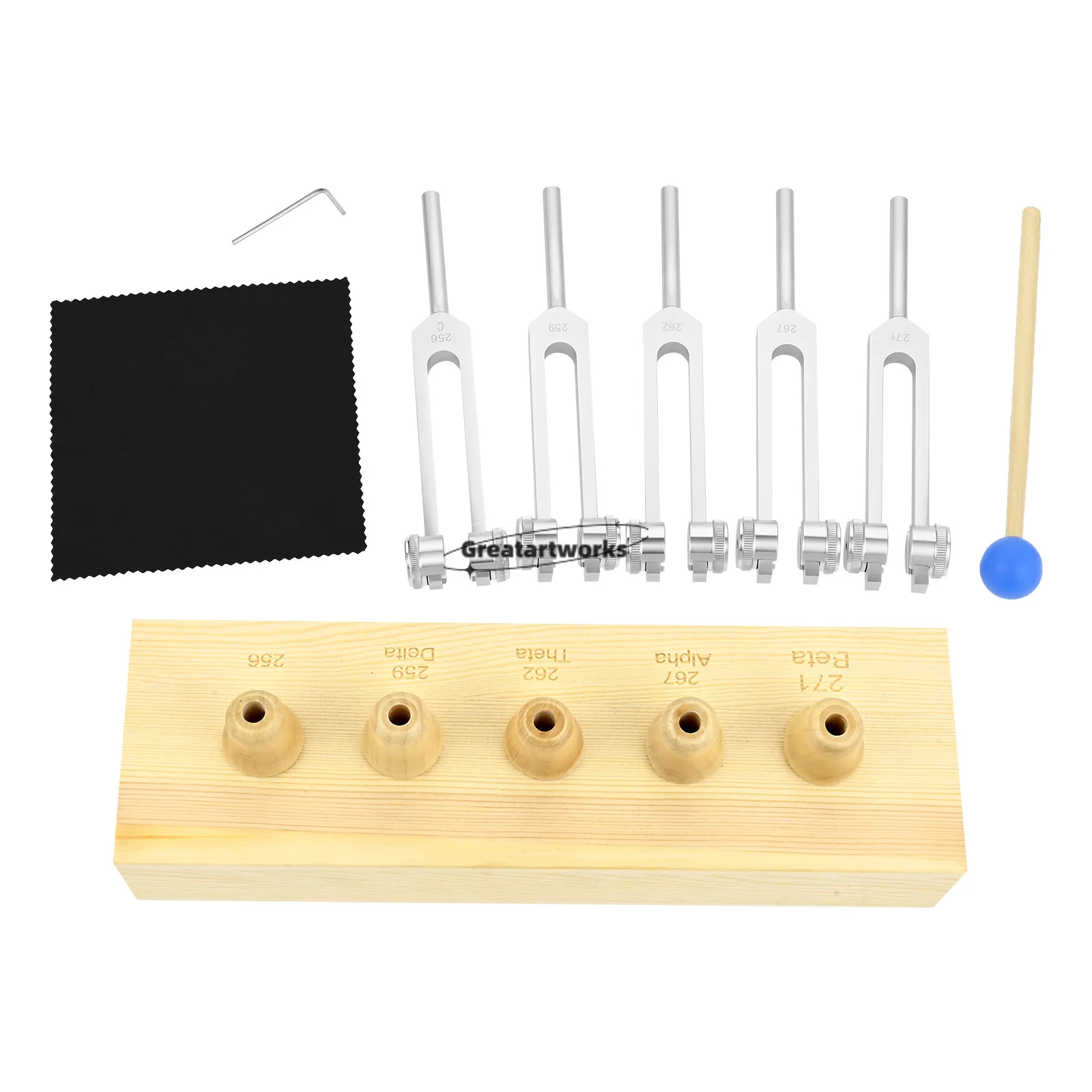 Imagem -06 - Cérebro Tuning Fork Conjunto com Caixa de Voz de Madeira Meditação do Sono Profundo Eeg Delta Theta Alfa Beta 256hz 259 262 267 271hz Pcs