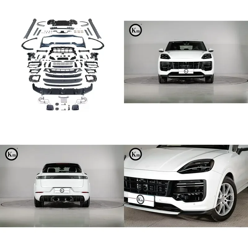 KM Bodykit 2024-Up Turbo GT Facelift Carbon Fiber Rear Diffuser Bumper Exhaust Pipes for Cayenne Base SUV E3 9Y0.2 Clips Auto