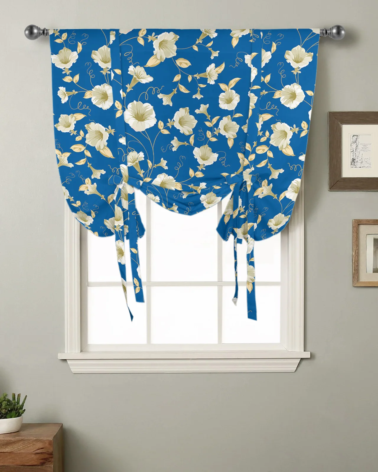 Flower Vintage Luxury Texture Curtain for Living Room Kitchen Tie-up Short Curtains Adjustable Rod Pocket Drapes