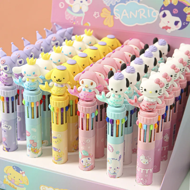 36pcs Sanrio 10 Color Ballpoint Pen Kuromi Pachacco Cinnamoroll Student Multicolor Pen Office Gel Pen School Supplies Wholesale