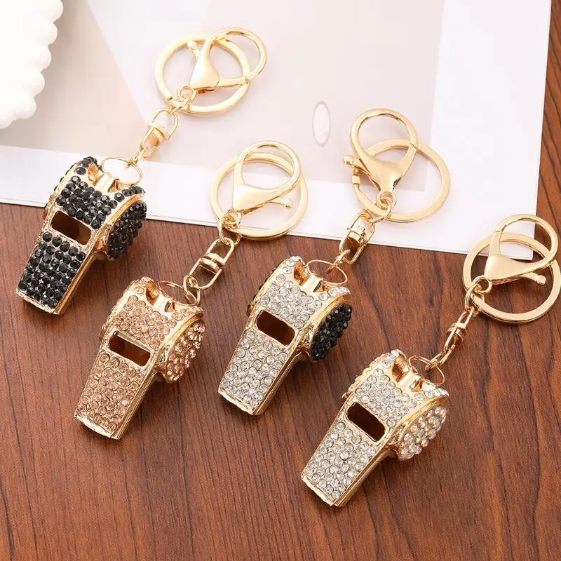 Durable Scratch-Resistant Metal Rhinestone Whistle with Keychain for Sports Referees Coaches Event Staff