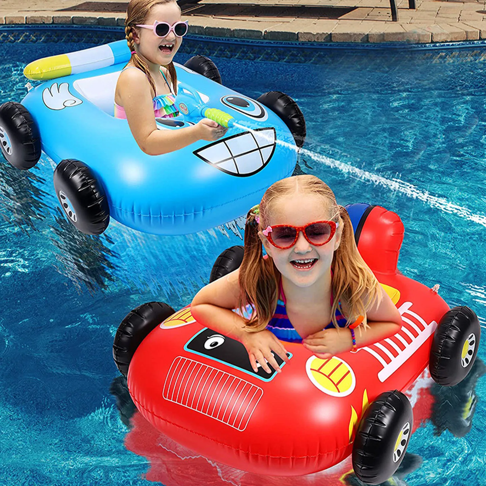 Verão bebê crianças dos desenhos animados assento flutuante carro barco natação inflável crianças pvc círculos segurança swimtrainer piscina acessórios