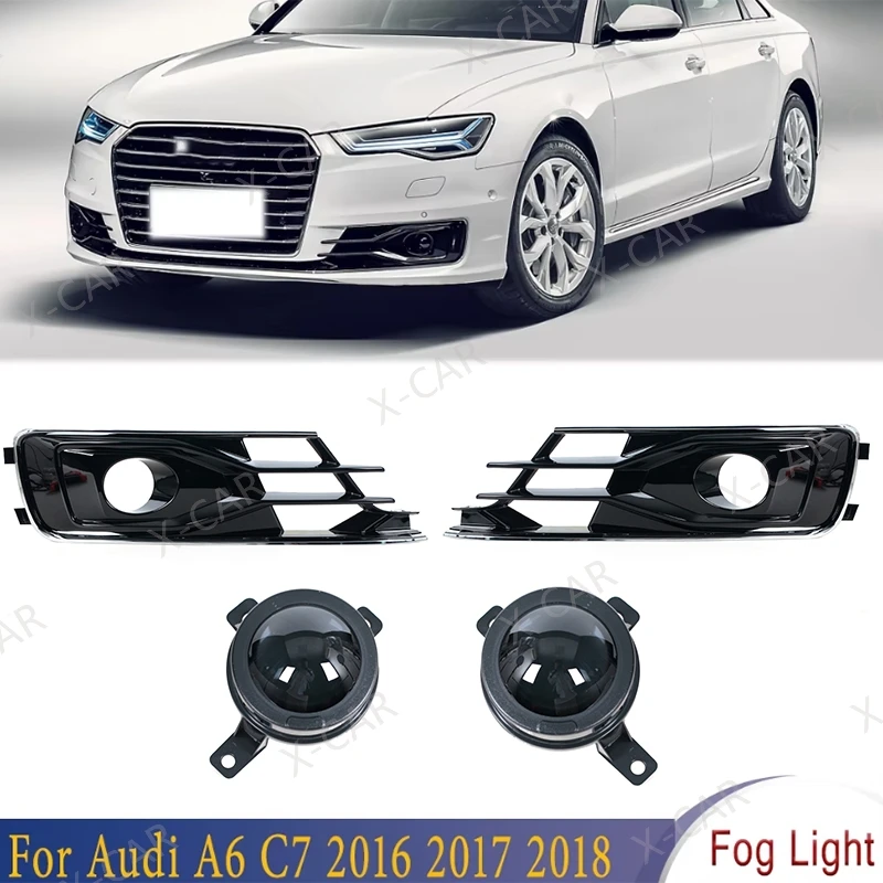 Front Fog Light Frame Foglamp Grille Cover Lower Net ACC Probe For Audi A6 C7 2016 2017 2018 4G0807647A 4G0807648A