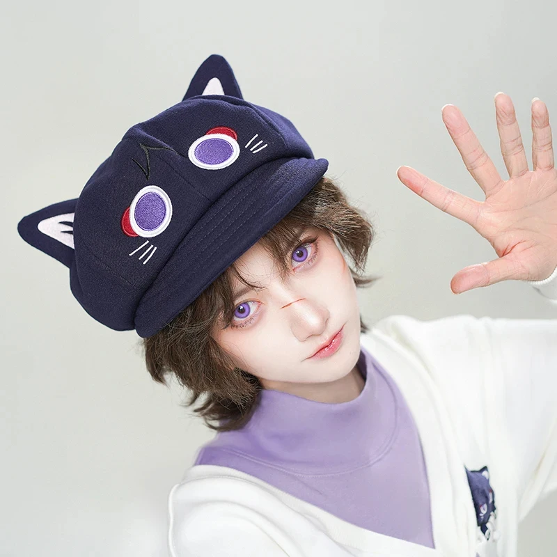 Game Genshin Impact Scaramouche Cat Cosplay Octagonal Hat Unisex Kids Adult Wanderer Balladeer Beret Cap Kunikuzushi Accessories