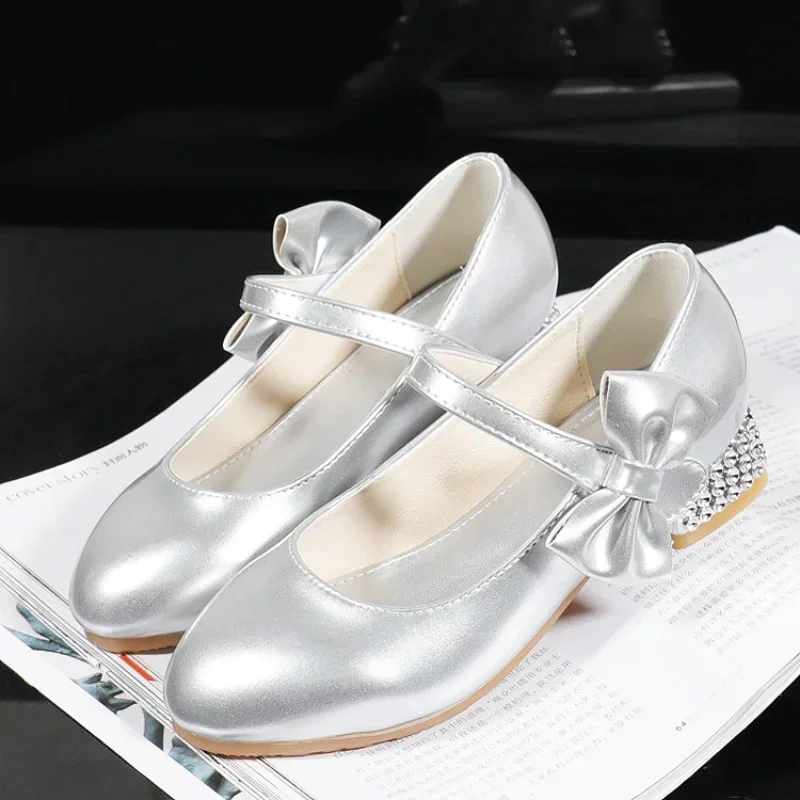 

Children Leather Shoes Fashion Elegant Bow Girls Party Dress High Heels Shoes Kids Student School Shoes for Girls Soft Moccasins