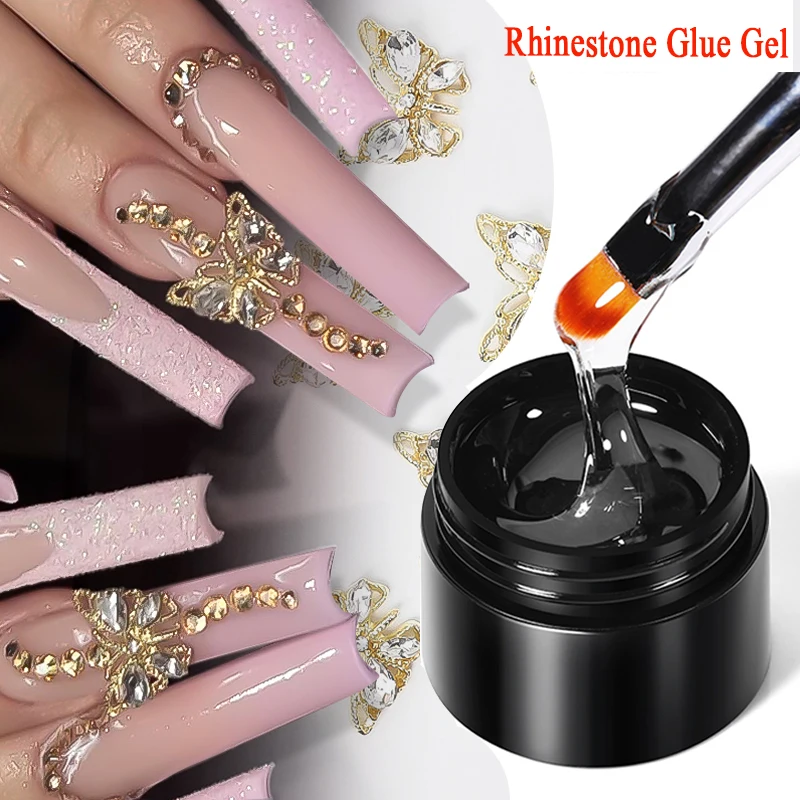 BORN PRETTY 3PCS Rhinestones Glue Gel Set Mirror Nail Powder With Nail Liner Brush UV LED Transparent Adhensive Glue Gel