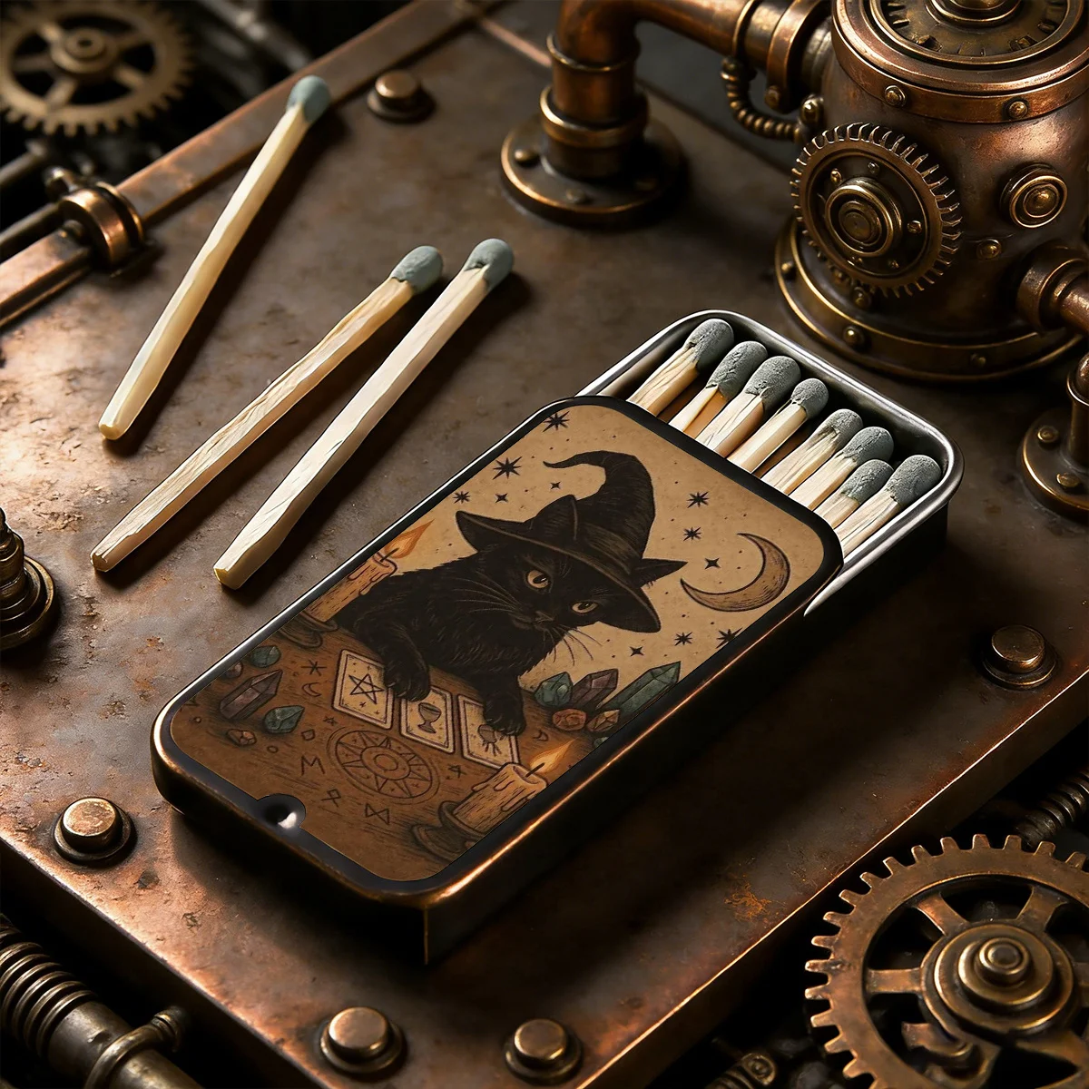 1pc Cat Astrologer Vintage Matchbox, No Matches, Vintage Design, Suitable for Storing Matches, Coins, Small Trinkets, Portable