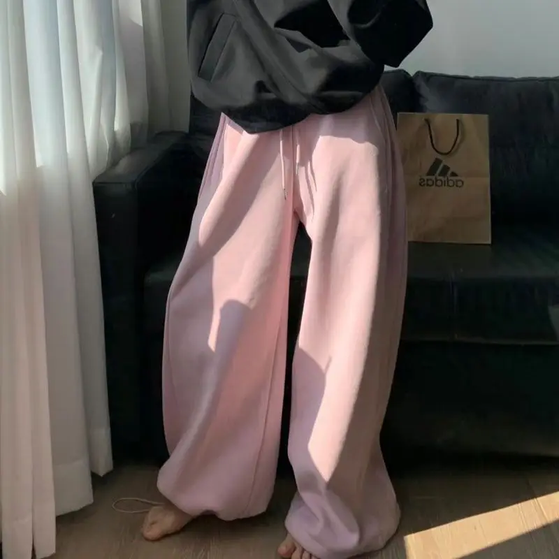 Deeptown Vintage Brushed Pants Women Korean Fashion Oversized Fleece Sweatpants Y2k Harajuku Baggy Pink Joggers Trousers Street