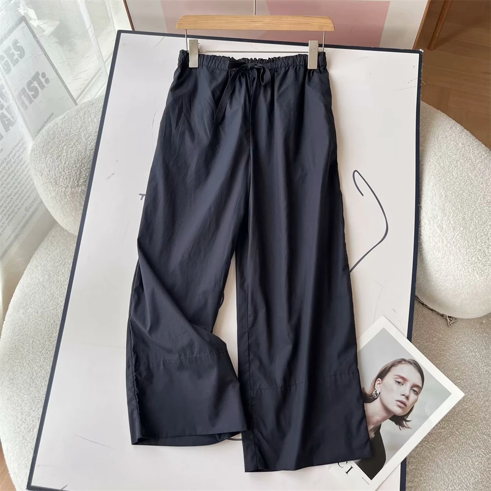 Taop&Za 2024 summer new women\'s clothing temperament simple elastic waist loose straight nine-point pants casual pants