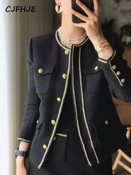 CJFHJE Tweed Suit Jacket Classic Women's Autumn New French Elegant Office Lady Fragrant Slim Black Noble Outwear Blazers Coat