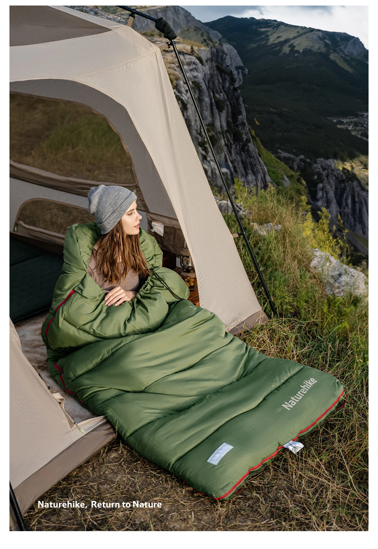 Naturehike 2026 Neuer Schlafsack mit Kapuze, große Seitenöffnungen, faltbar, doppellagig, warm, 4-Jahreszeiten-Camping-Schlafsack – Detail 12