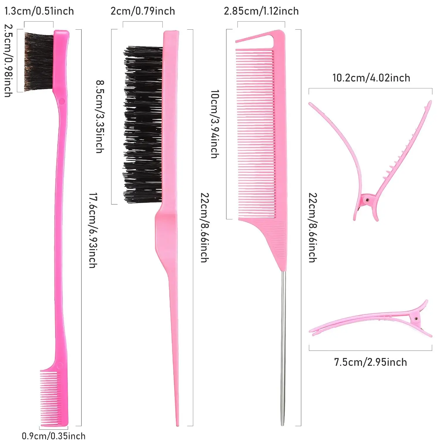 12 Pieces Hair Brush Set for Women Nylon Teasing Brushes 3 Row Salon Grade Double Sided Smooth Comb Grooming Rat Tail Combs