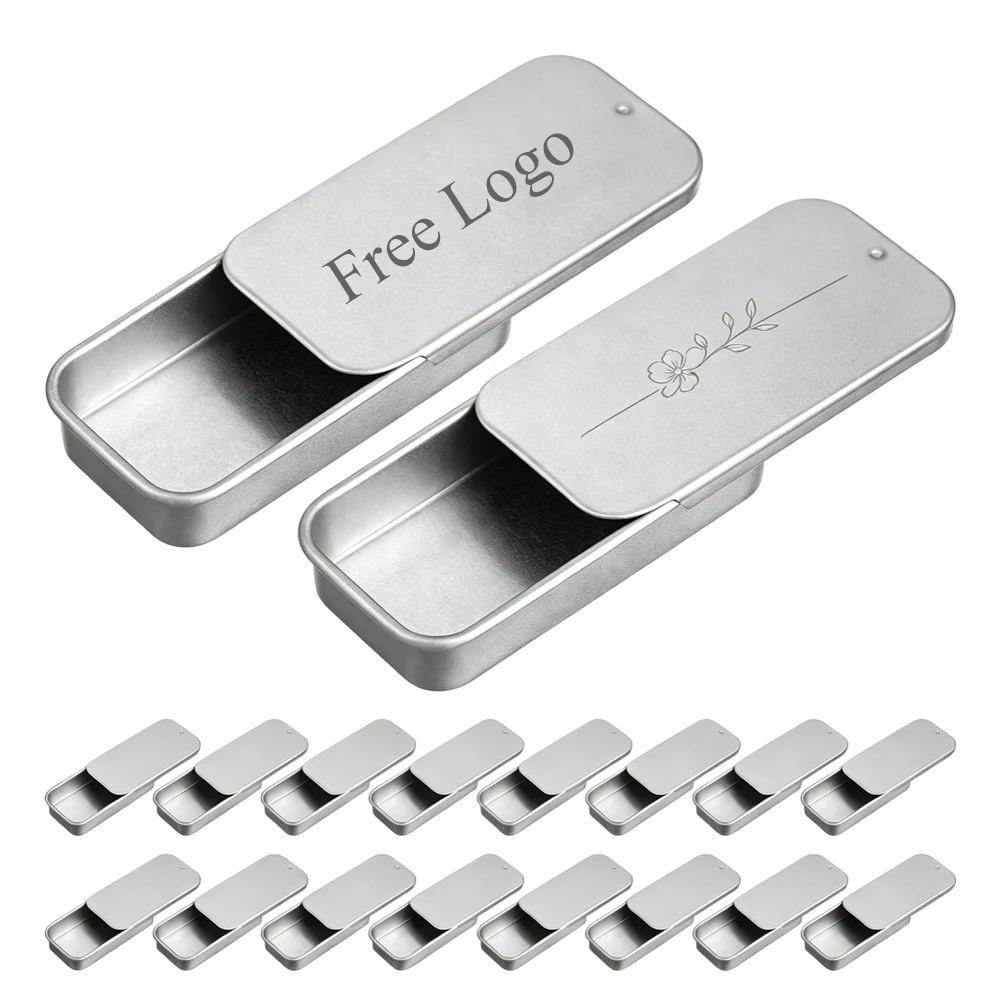 10/PCS Free Custom Metal Rectangular Empty Tin Box Tinplate Push Candy Cases Bins Hinged Containers Small Organizer Storage Box