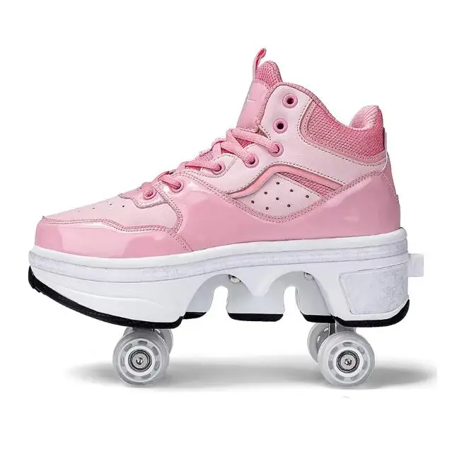 EU and US in Stock Flashing Roller PU with LED 4 Wheels Inline Roller Skates for Adult Custom Logo Adjustable Skate Shoes