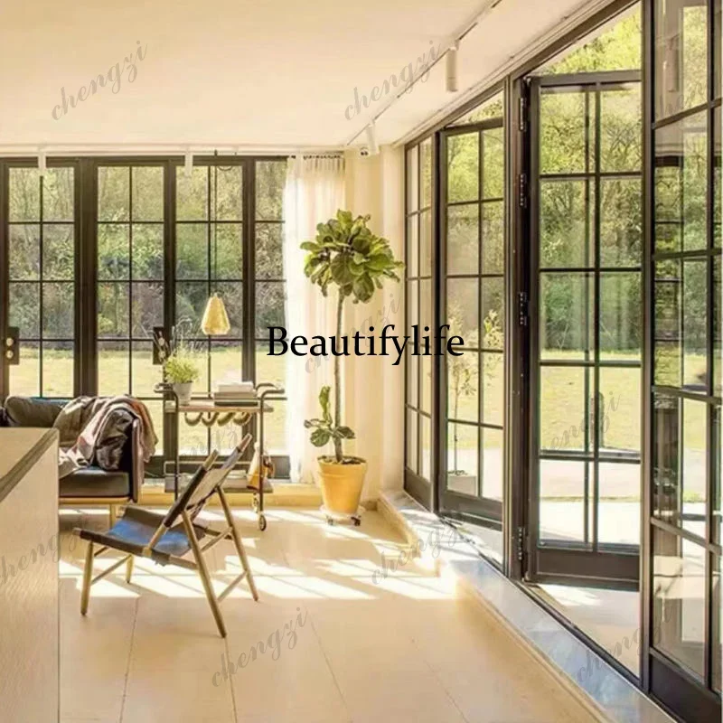 TTT Z183 Customization Factory Custom-Made Lightweight Soundproof Fire-Resistant Panoramic Glass Aluminum Double-Folding Doors