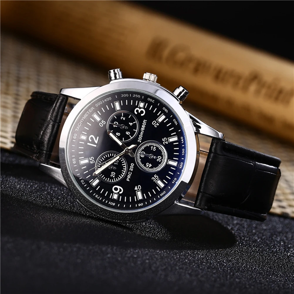 

Men Watch Quartz Movement Strap Analog Display Calendar Three Dials Wrist Watches Everyday Use Classic Style Waterproof