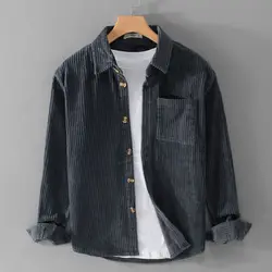 Corduroy long-sleeved shirt men's spring and autumn Japanese simple casual solid color thick cardigan jacket retro trendy top