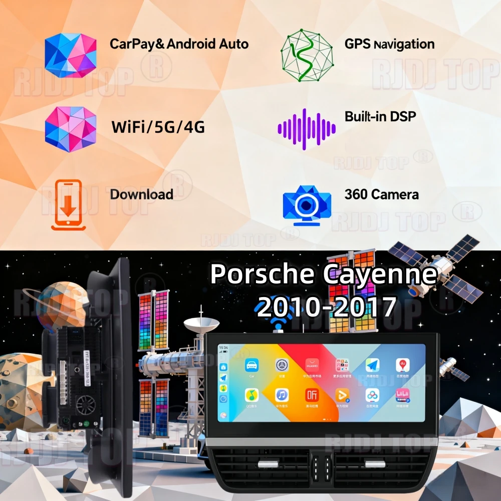 12.3inch Android 13 For Porsche Cayenne 2010-2017 Car Interior Upgrade Kits Central Console Panel Multifunctional LCD Stopwatch