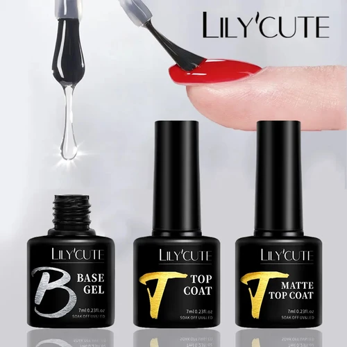LILYCUTE 7ML Nowipe Base Top Coat Gel UV Soak Off UV LED Gel Esmalte de uñas Semi permanente Gel funcional Nail Art Herramientas de manicura