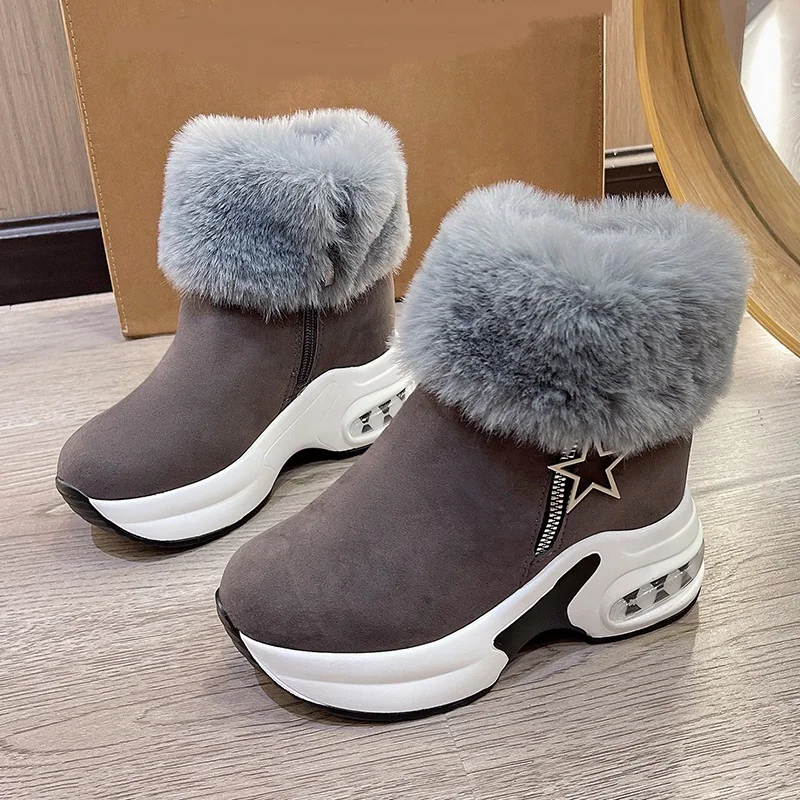 Women\'s boots Fashion winter new Uggs Work daily outdoor solid color ankle boots side zipper round head suede casual comfort