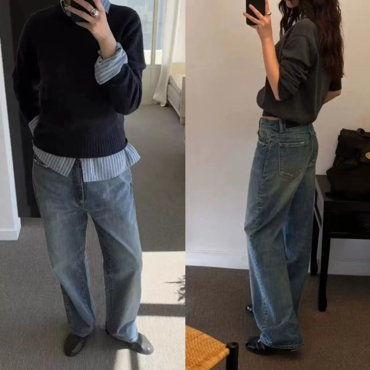 

Retro Blue Fce Lined Slimming Straight Leg Jeans Wear Resistant High Waist Zipper Closure Ladies Winter Faion High Street