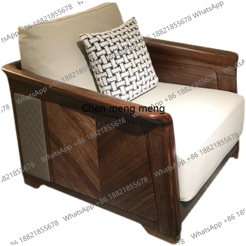 

Легкий роскошный новый китайский кожаный диван из массива черного дерева и комбинация стульев