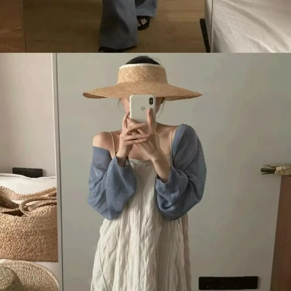 Summer Sun Shading Shirt Solid Breathable Female Long-sleeved All-match Shawl Shirt Cropped Tops