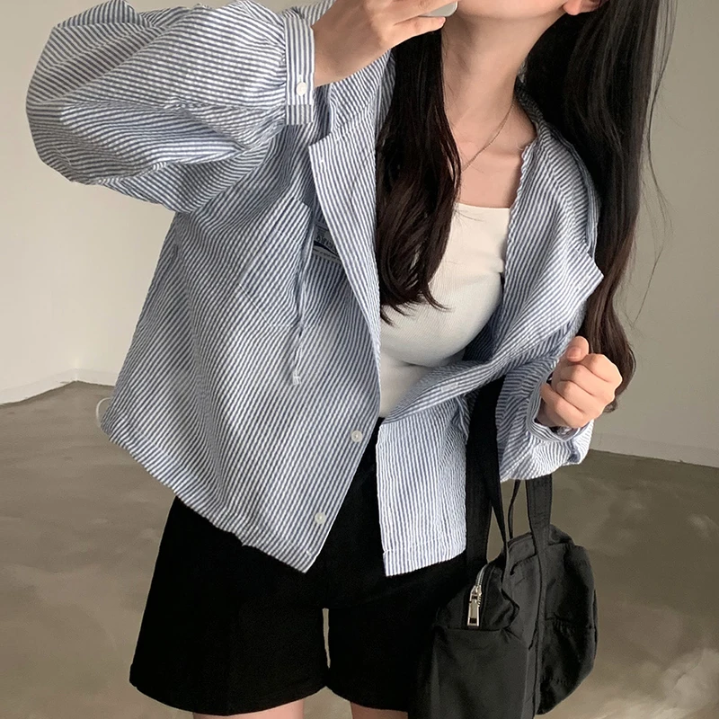 Chic Inizio Autunno Faion Strisce Verticali Colore Sang Con Cappuccio Allentato Casual Cappotto da Donna Button up Coreano Sle irt