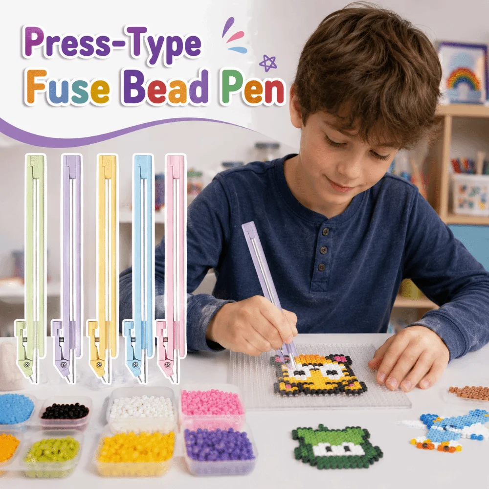 2in1 Press-Type Fuse Bead Pen Efficient Handheld Perler Bead Placement Pen Time-Saving Jam-Free Collage Bead Tool