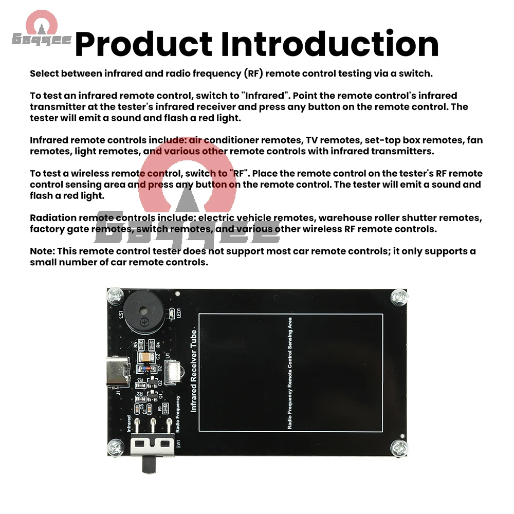 Wireless Remote Control Tester Module Type-C Powered IR RF Detector with Sound Light Indicator for Repair Diagnosis