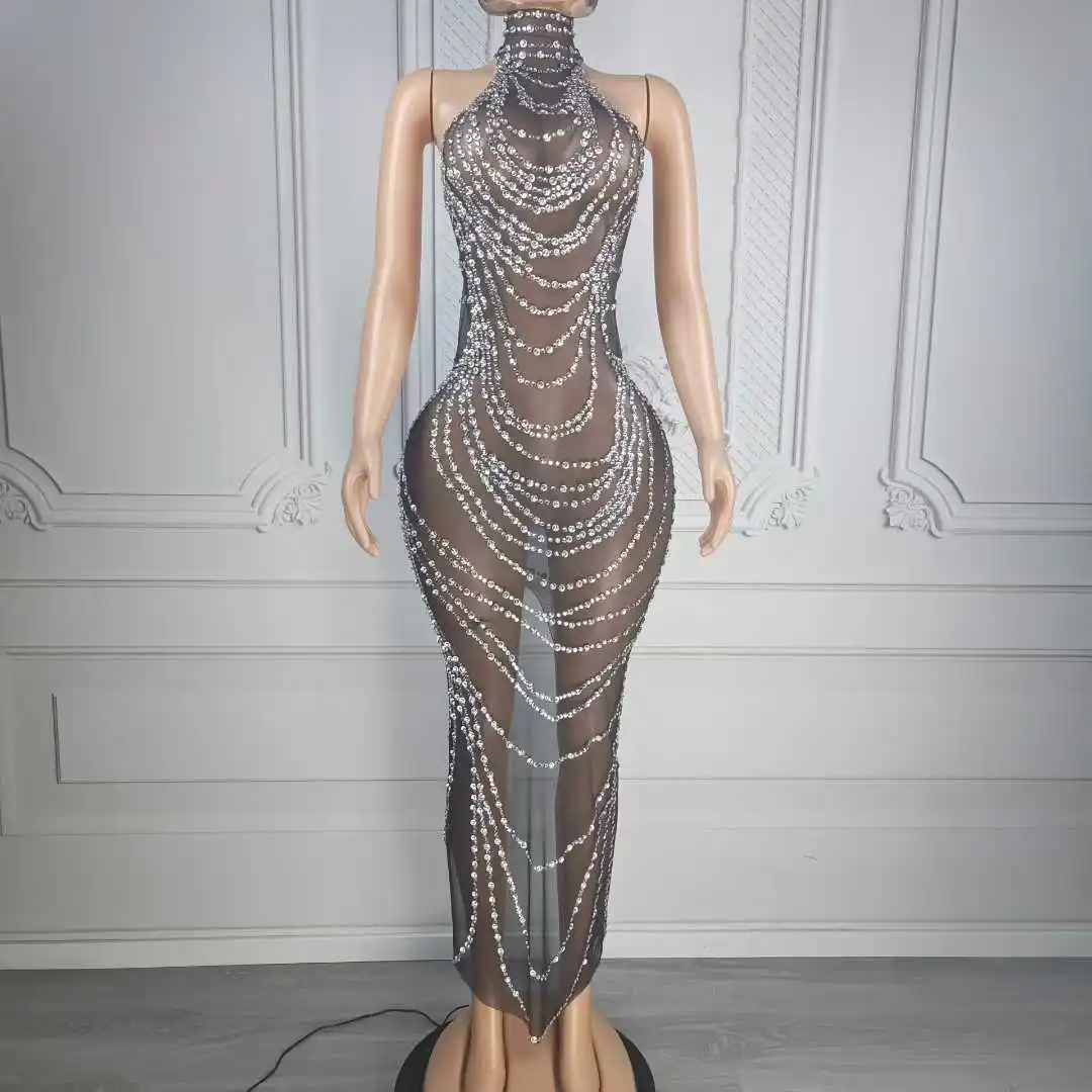 

Sheer See Thru Sexy Sleeveless Evening Birthday Show Time Wear Long Dress For Women Elegant Dressy SingerDrag Queen Costume 2026