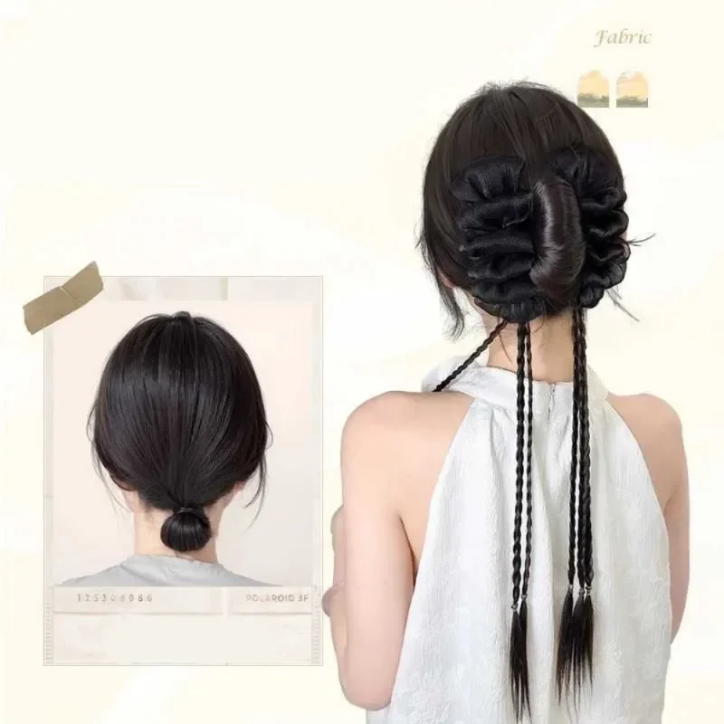 

Synthetic Ponytails Chinese Style Lace Twist Braid Clip-on Wig Natural Low Ponytail Headdress