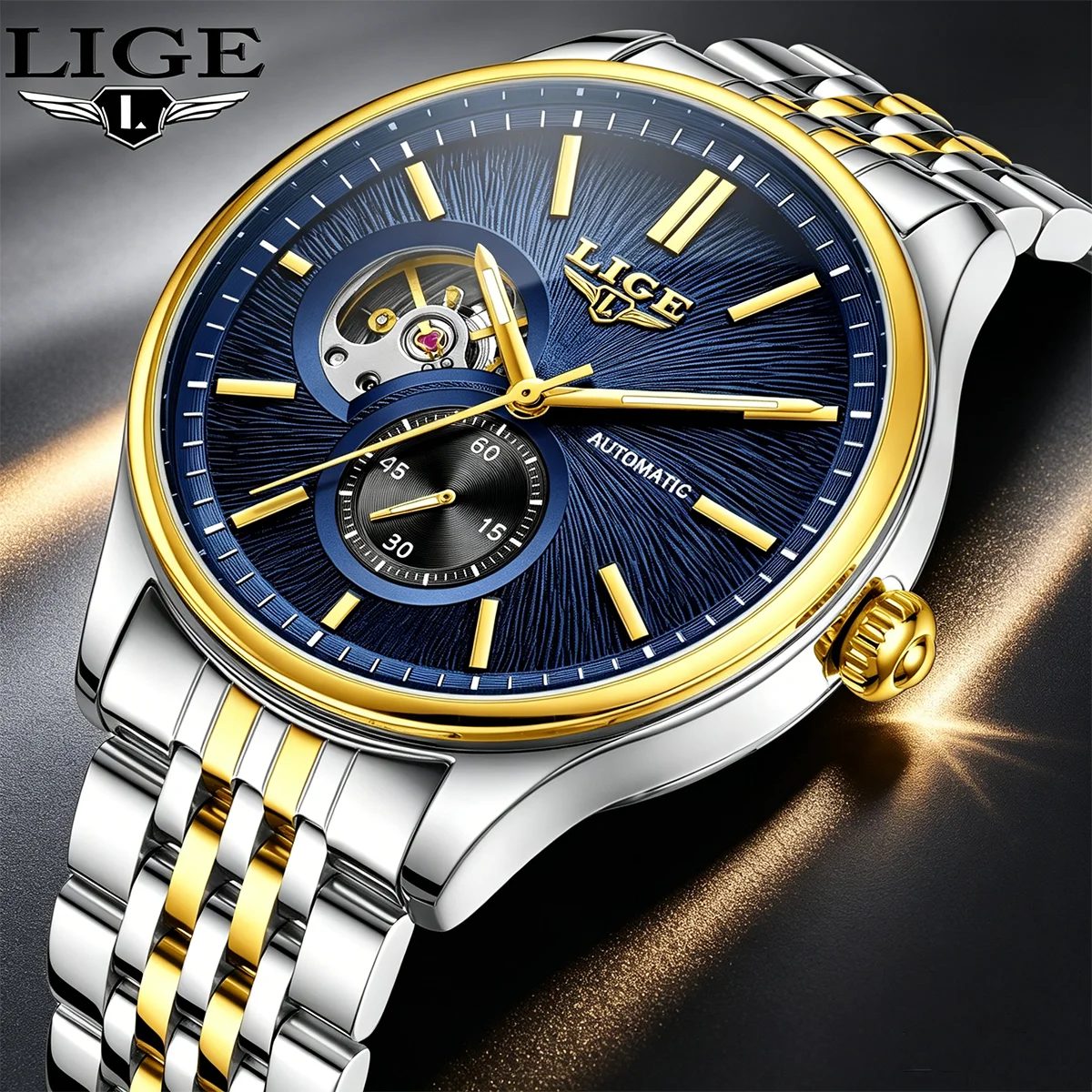 

LIGE Luxury Men Mechanical Watch Fashion Business Watch Men Waterproof Luminous Casual Tourbillon Automatic Watch For Men Gifts