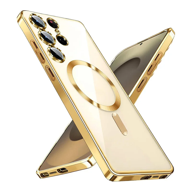 

Luxury Plating Silicone Case For Samsung Galaxy S25 Edge S24 S23 S21 Fe S22 Note 20 Ultra 10 Plus Magnetic Magsafe Soft Cover