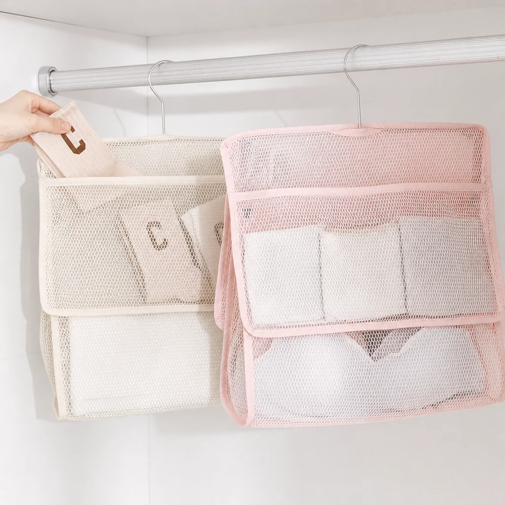 Multi Purpose Mesh Storage Hanging Bag Clothing Bra Underwear Socks Net Pocket for Door Wall Closet Travel Portable Organizers