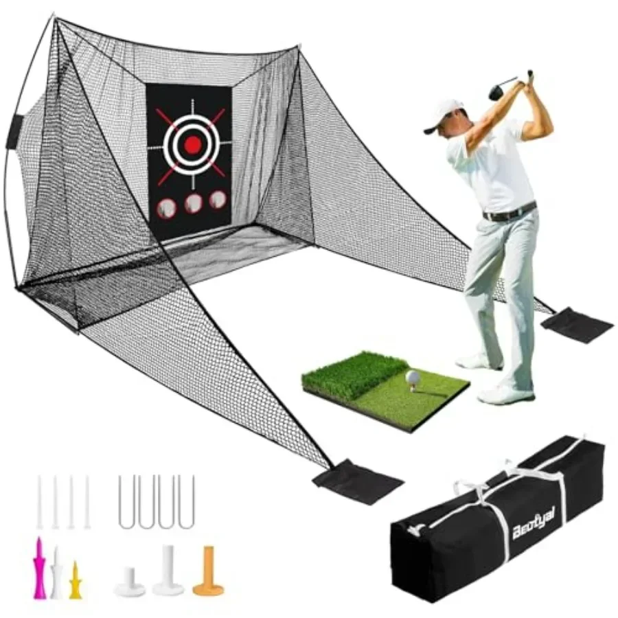 

10x7ft Golf Practice Net with Side Shank Nets, Golf Hitting Net for Backyard Driving Range, Indoor Outdoor Training