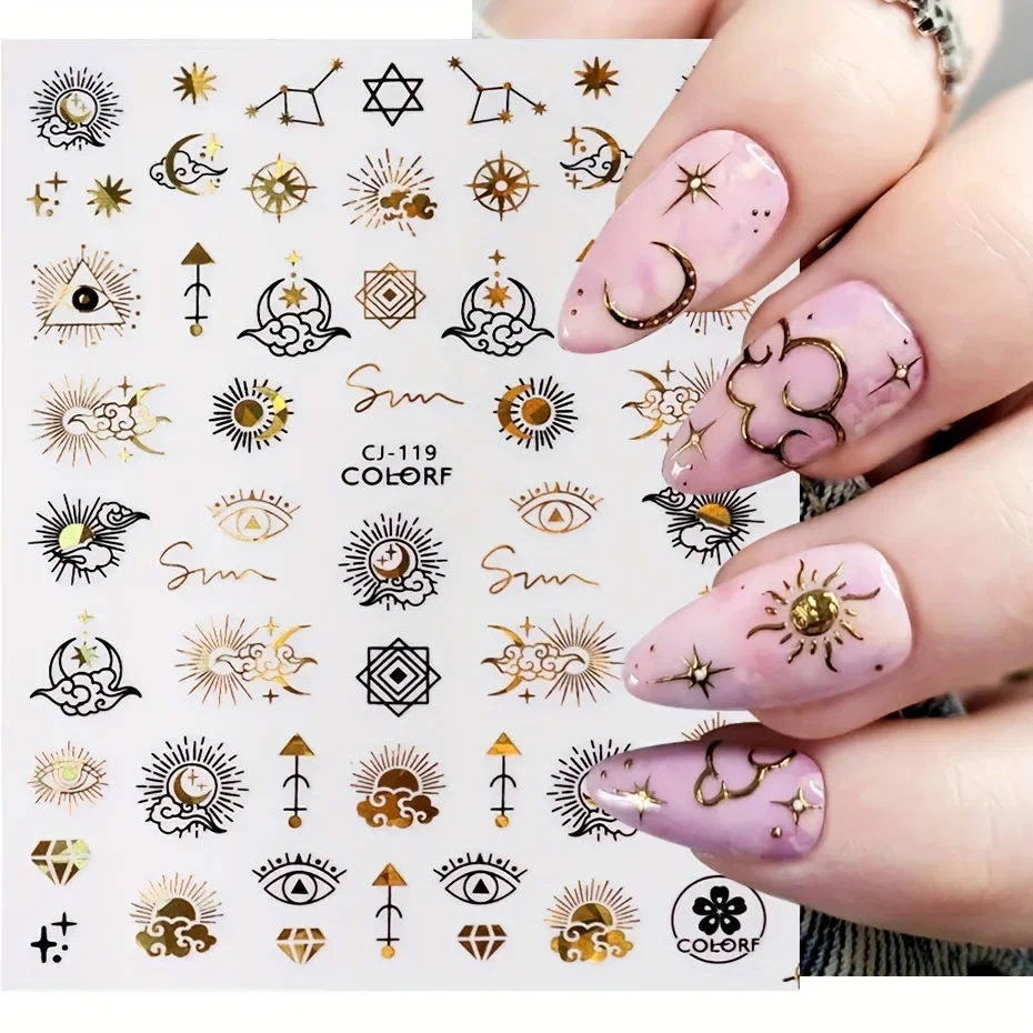 Pegatinas 3D de ojos malvados para uñas, deslizadores de línea de serpiente, luna, estrella, diseño de bruja, calcomanía de línea decorativa para cara de verano, manicura