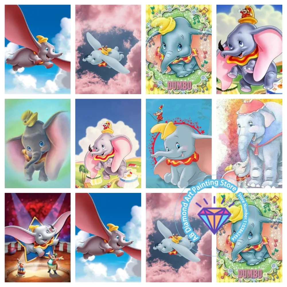 

Cartoon Dumbo AB Diamond Painting Kit Square Round Diamond 5D DIY Elephant Mosaic Handmade Art Exquisite Gift Crafts Home Decor