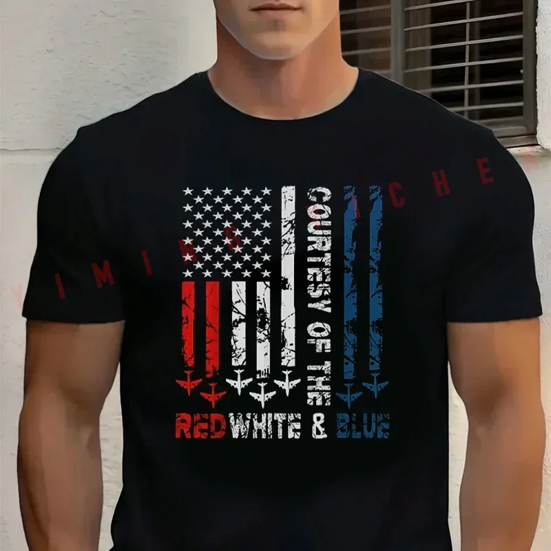 

Courtesy Of The Red White And Blue Vintage America US Flag Moto Men's Cotton T Shirt Casual Round Neck Short Sleeved Tee