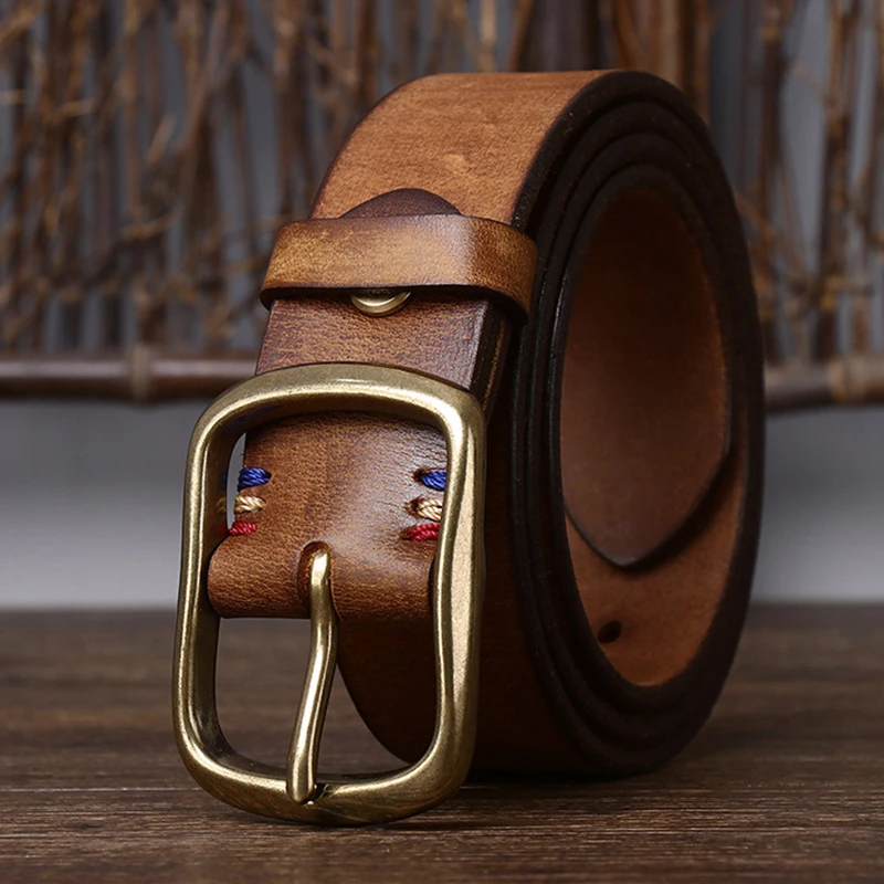 

3.8CM Men High Quality Genuine Leather Belt Luxury Copper Buckle Designer Belts Pure Cowskin Strap Male Jeans for Man Cowboy