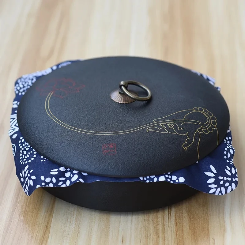 

Simple Black Pottery Teacake Tea Caddy Chinese Style Tea Container Moisture-proof Dustproof Storage Tank Household Sealed Tank