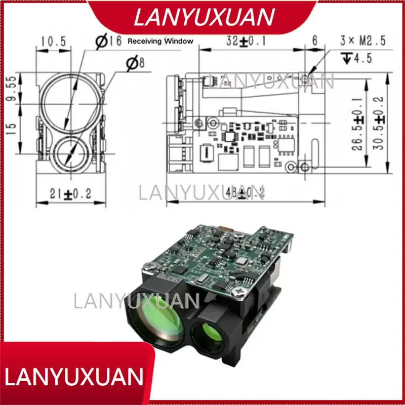 ERDI LRF0310C Industrial 1535nm Distance Sensor Precision 2m for 3km Measuring 2-Year Warranty 48x30.5x21mm