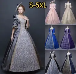 18th Century Medieval Dress Women High Waist Half Sleeve Ball Gowns Princess Lace Patchwork Satin Dress Queen Renaissance Costum