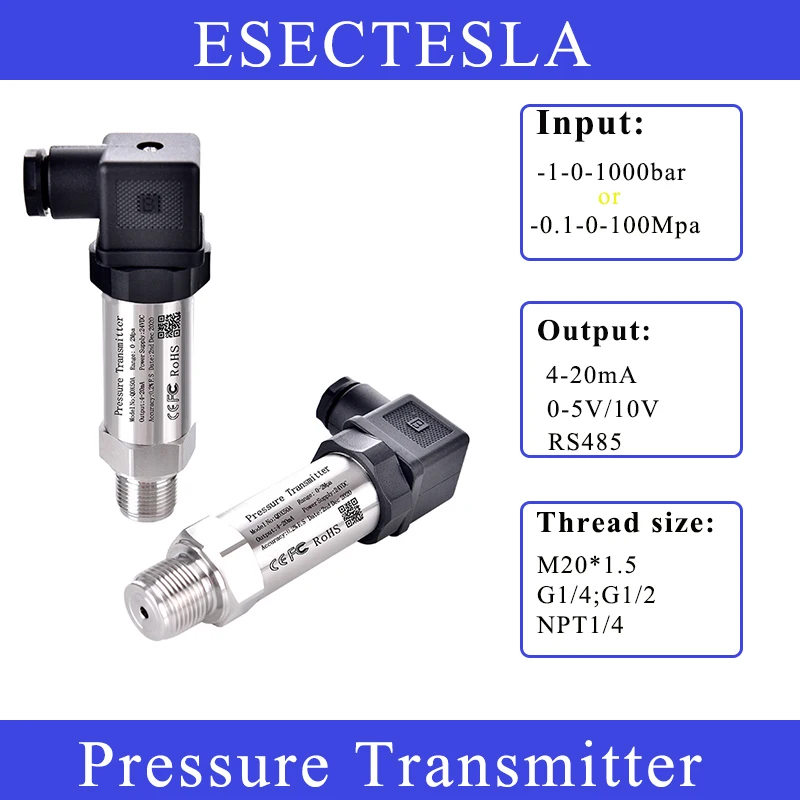 

400BAR Pressure Transducer 16bar Water Oil Fuel Gas g1/4 Pressure Transmitter 24VDC 4-20mA Optional Stainless Steel